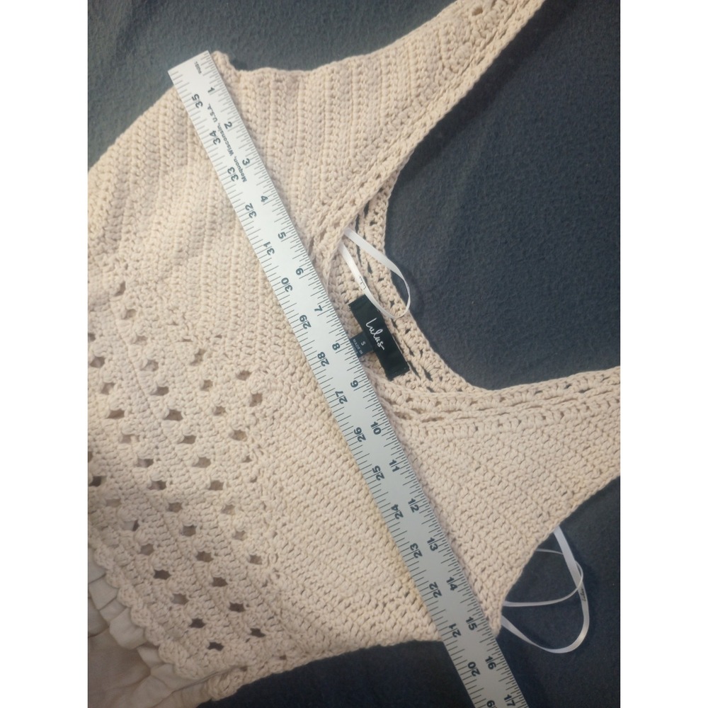 Lulu's Play Jump suit Small Crochet 70s Beige Beach Minimalist Bohemian Hippie - Picture 4 of 13